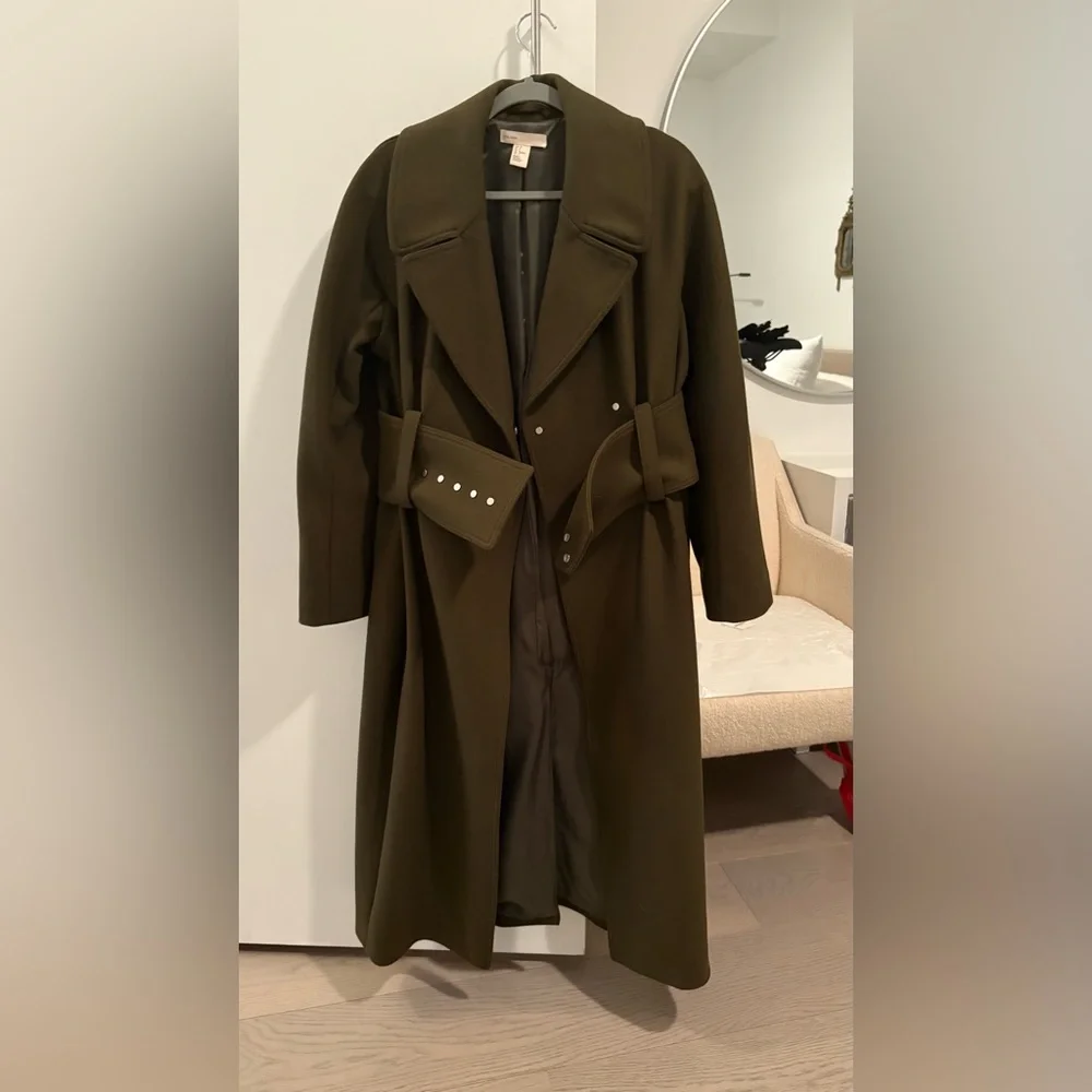 Olive Green Belted wool long coat H&M Studio - Picture 7 of 8